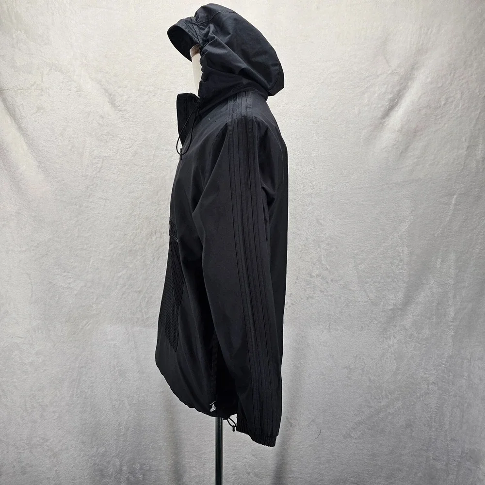 Adidas Black Men's Large‎ Hooded Half Zip Windbreaker Mesh Zip Pouch Running